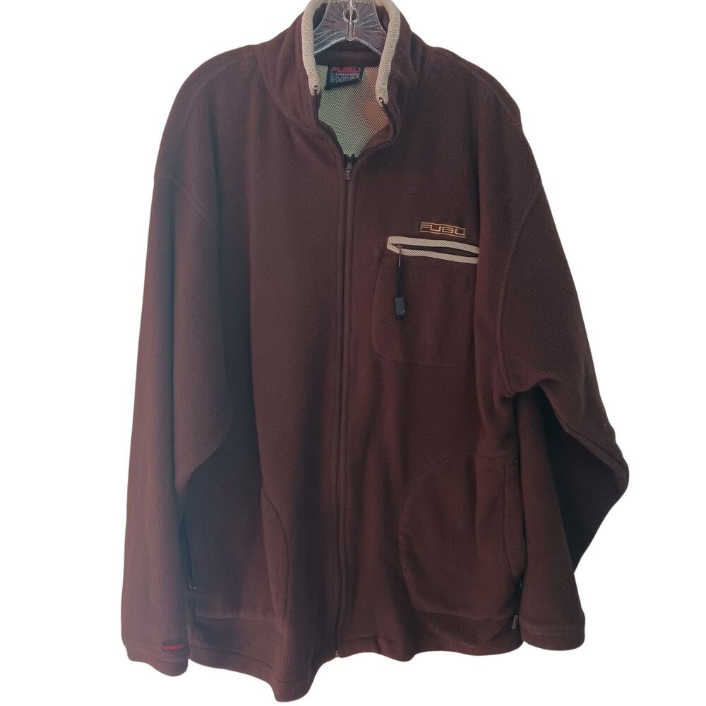 FUBU Size L Brown Zip Up Fleece Vintage Y2K